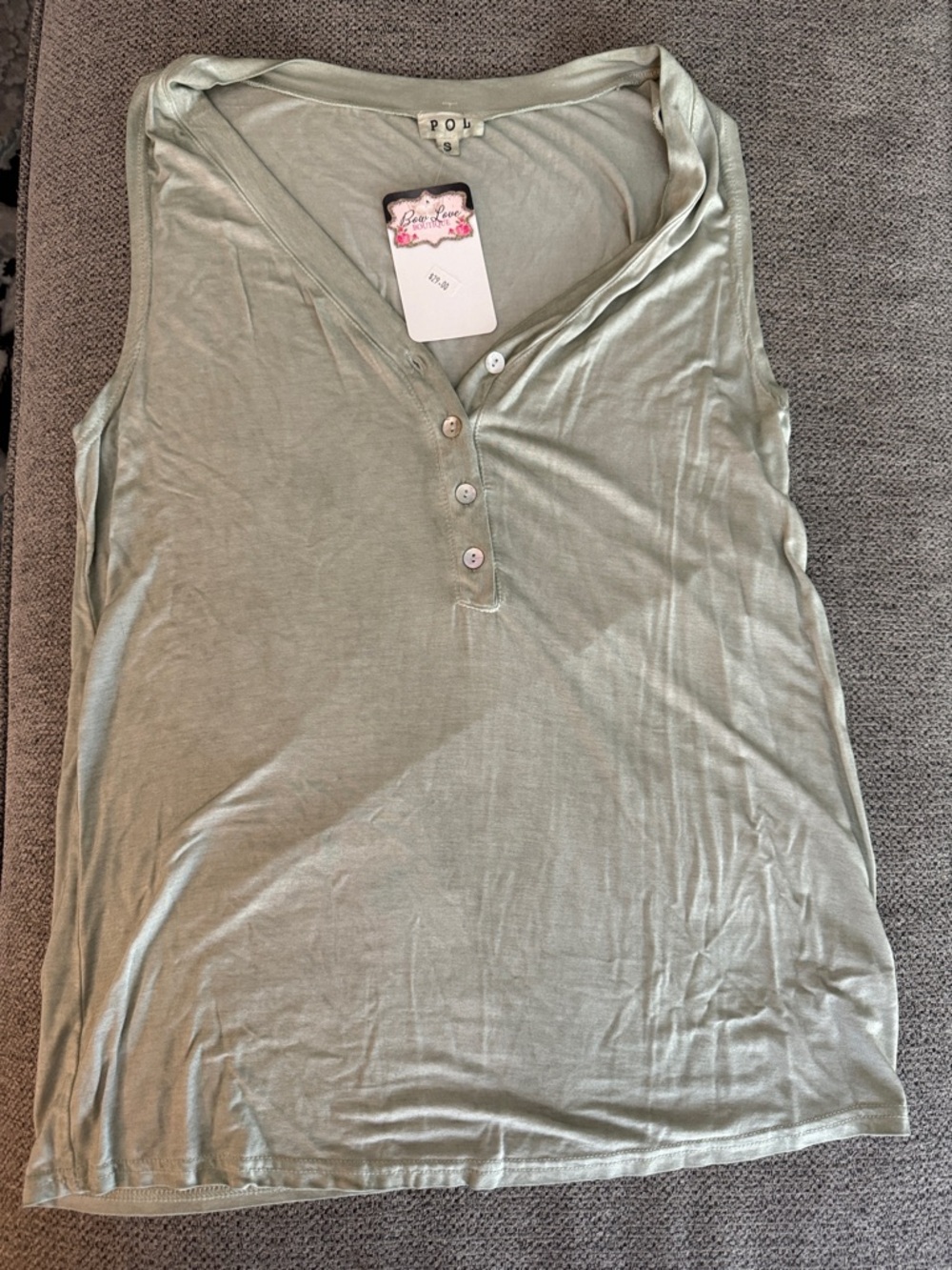 POL Sleeveless Henley Tank Top - Sage